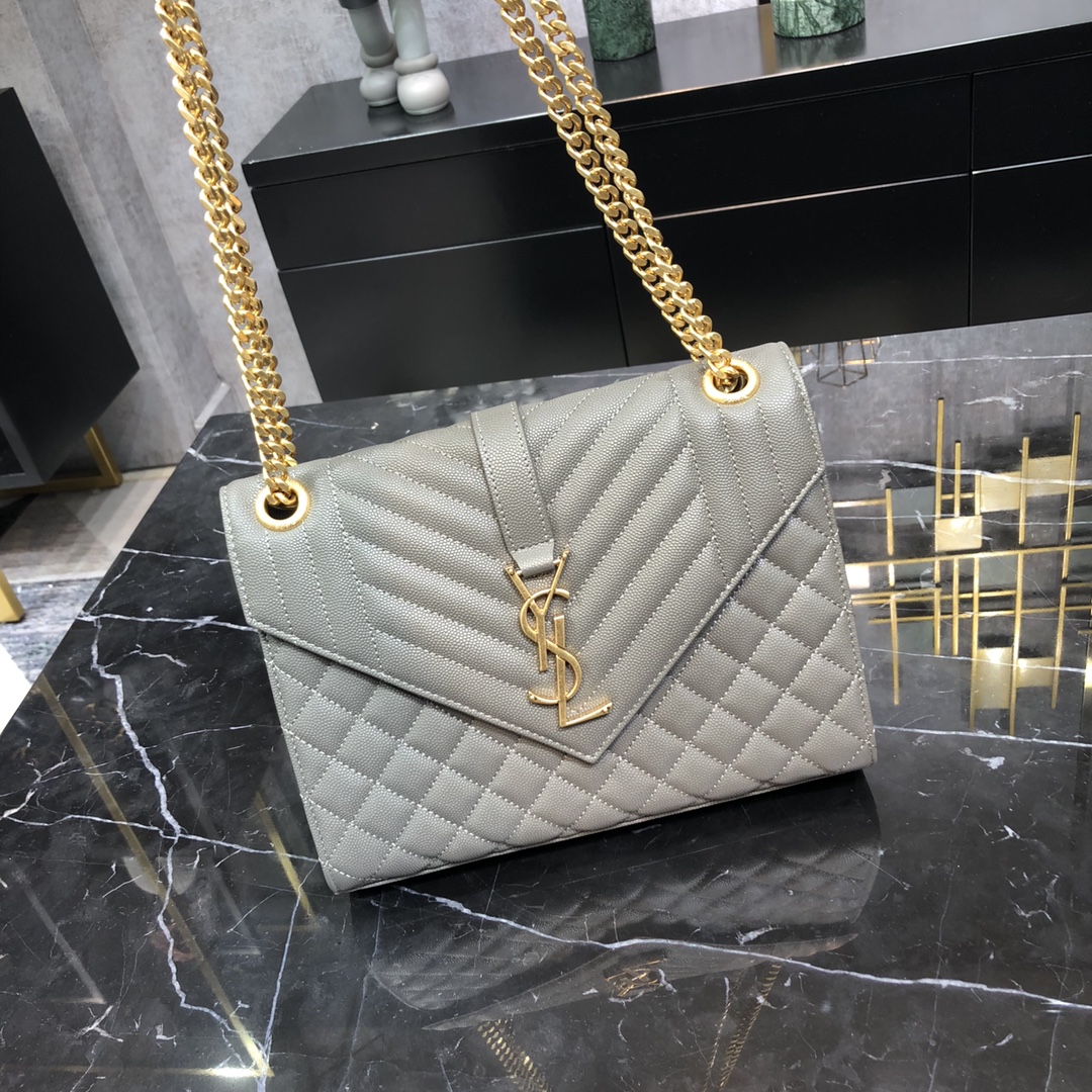 Saint Laurent Envelope Grain Quilted Calfskin Handbag Grey 600185 